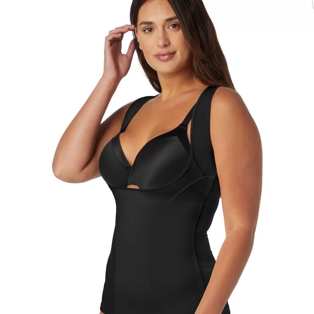 MAIDENFORM FLEXEES SHAPEWEAR TORSETTE WEAR YOUR OWN BRA SHAPING TANK BLACK LARGE
